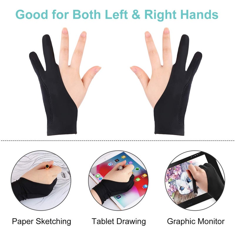 Mixoo Artists Gloves 2 Pack - Palm Rejection Gloves with Two Fingers for Paper Sketching, iPad, Graphics Drawing Tablet, Suitable for Left and Right Hand (Large) - Image 5